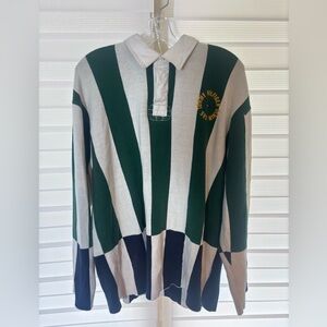 Green and White Striped Rugby Shirt